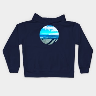 Shades Of Blue Ocean Summer Beach Waves With Sea Pebbles Under The Clear Blue Sky Kids Hoodie